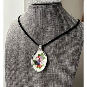 Vintage Avon Jelly Fruit Pendant Necklace: Berries silver souvenir spoon